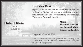 Anzeige von Hubert Klein von  Werbepost 
