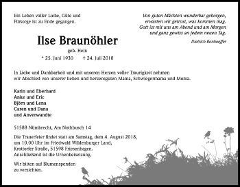 Anzeige von Ilse Braunöhler von OB