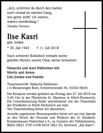 Anzeige von Ilse Kasri von GS