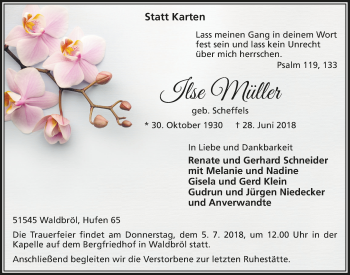 Anzeige von Ilse Müller von  Lokalanzeiger 