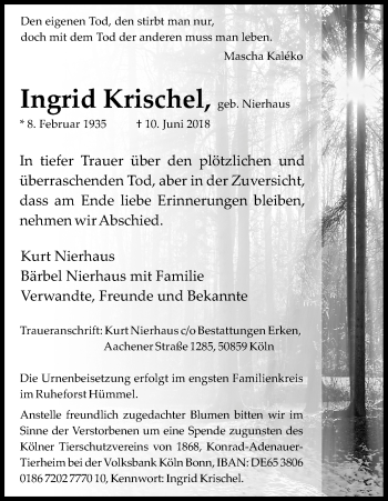 Anzeige von Ingrid Krischel von GS