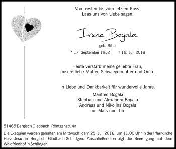 Anzeige von Irene Bogala von RB