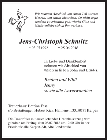 Anzeige von Jens-Christoph Schmitz von  Werbepost 