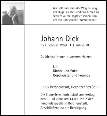 Anzeige von Johann Dick von  Anzeigen Echo 