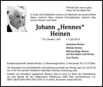 Anzeige von Johann Heinen von GS