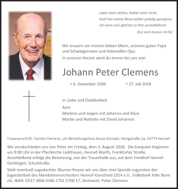 Anzeige von Johann Peter Clemens von Kölner Stadt-Anzeiger / Kölnische Rundschau / Express