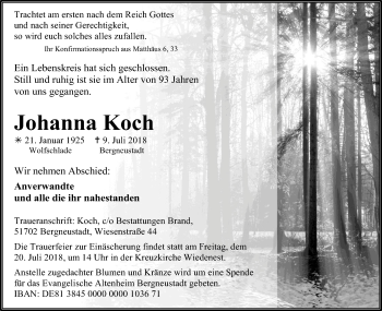 Anzeige von Johanna Koch von OB