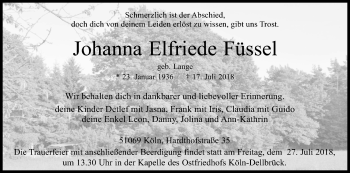 Anzeige von Johanna Elfriede Füssel von GS