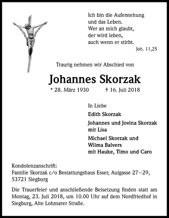 Anzeige von Johannes Skorzak von HS