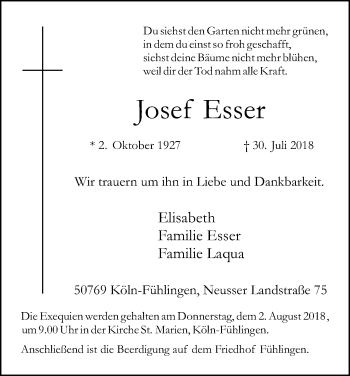 Anzeige von Josef Esser von Kölner Stadt-Anzeiger / Kölnische Rundschau / Express