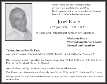 Anzeige von Josef Kratz von  Werbepost 