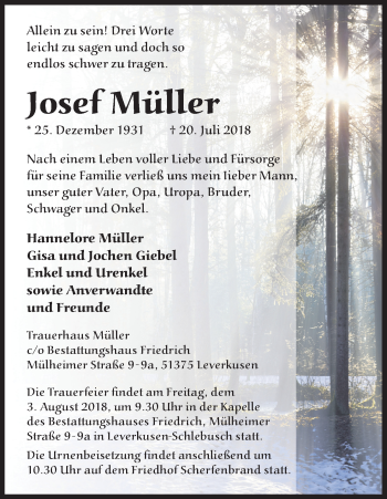Anzeige von Josef Müller von SLE