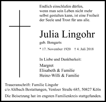 Anzeige von Julia Lingohr von GS