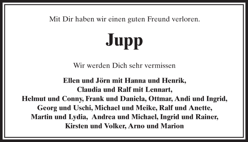  Traueranzeige für Jupp  vom 11.07.2018 aus  Schlossbote/Werbekurier 