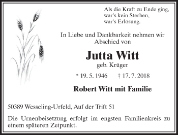 Anzeige von Jutta Witt von  Schlossbote/Werbekurier 