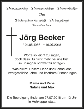 Anzeige von Jörg Becker von  Bergisches Handelsblatt 