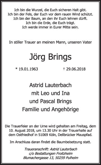 Anzeige von Jörg Brings von  Sonntags-Post 