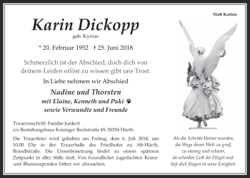 Anzeige von Karin Dickopp von  Wochenende 
