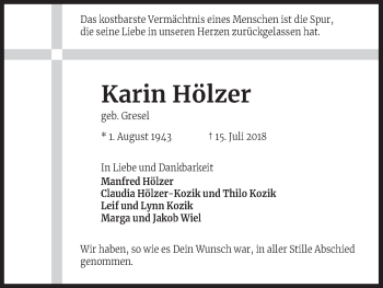 Anzeige von Karin Hölzer von RB