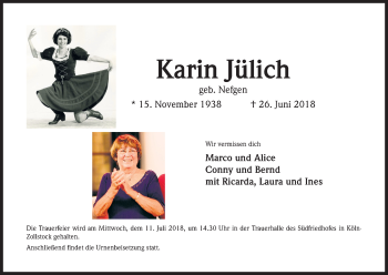 Anzeige von Karin Jülich von EXKB