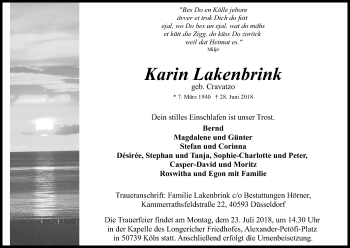 Anzeige von Karin Lakenbrink von GS