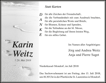 Anzeige von Karin Weitz von  Extra Blatt 