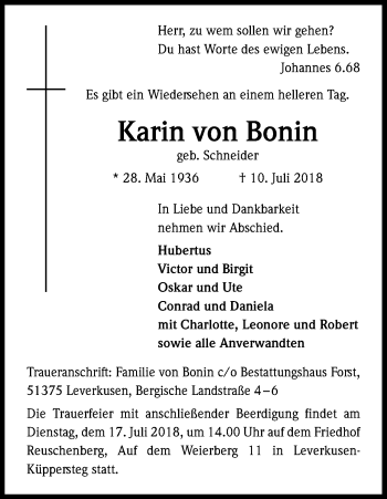 Anzeige von Karin  von Bonin von SLE