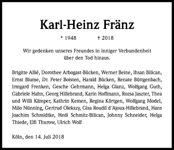 Anzeige von Karl-Heinz Fränz von GS