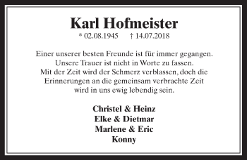 Anzeige von Karl Hofmeister von  Wochenende  Werbepost 