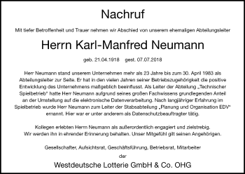 Anzeige von Karl-Manfred Neumann von GS