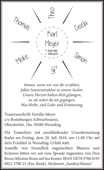 Anzeige von Karl Meyer von  Schlossbote/Werbekurier 