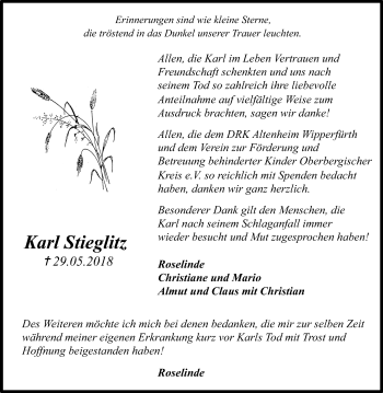 Anzeige von Karl Stieglitz von OB