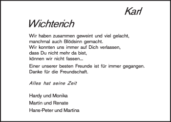Anzeige von Karl Wichterich von  Schlossbote/Werbekurier 