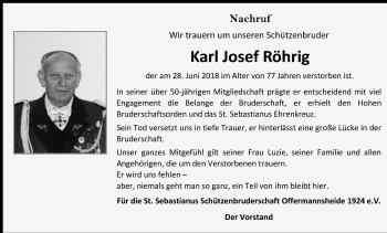 Anzeige von Karl Josef Röhrig von RB