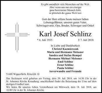 Anzeige von Karl Josef Schlinz von RON
