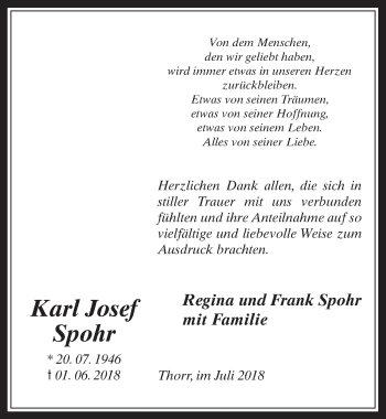 Anzeige von Karl Josef Spohr von  Werbepost 