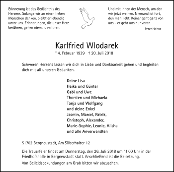 Anzeige von Karlfried Wlodarek von OB