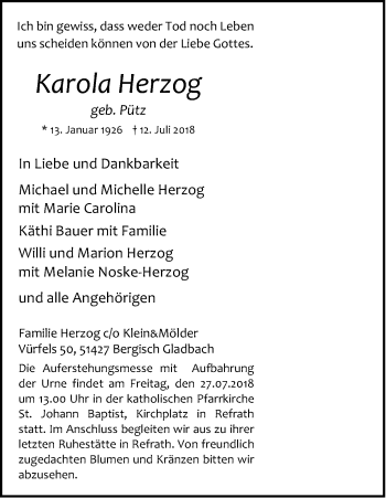 Anzeige von Karola Herzog von RB