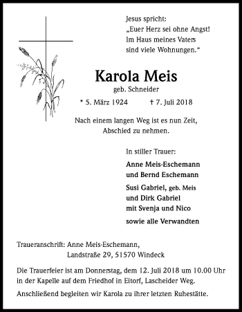 Anzeige von Karola Meis von HS