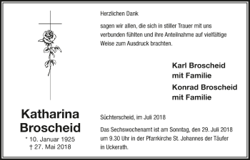 Anzeige von Katharina Broscheid von  Extra Blatt 