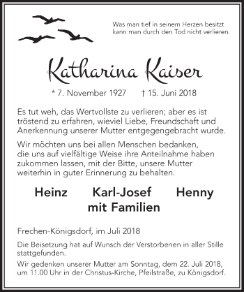 Anzeige von Katharina Kaiser von  Sonntags-Post 