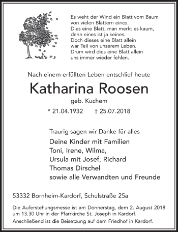 Anzeige von Katharina Roosen von  Schaufenster/Blickpunkt  Schlossbote/Werbekurier 