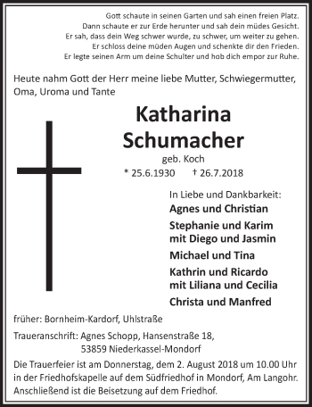 Anzeige von Katharina Schumacher von  Schaufenster/Blickpunkt  Schlossbote/Werbekurier 