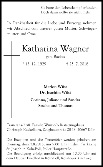 Anzeige von Katharina Wagner von GS