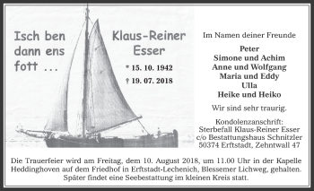Anzeige von Klaus-Reiner Esser von  Werbepost 