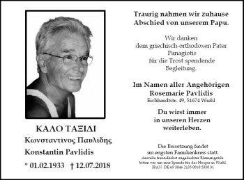 Anzeige von Konstantin Pavlidis von OB