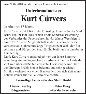 Anzeige von Kurt Cürvers von  Schlossbote/Werbekurier 
