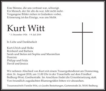 Anzeige von Kurt Witt von  Werbepost 