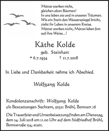 Anzeige von Käthe Kolde von  Schlossbote/Werbekurier 