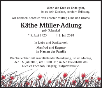 Anzeige von Käthe Müller-Adlung von GS